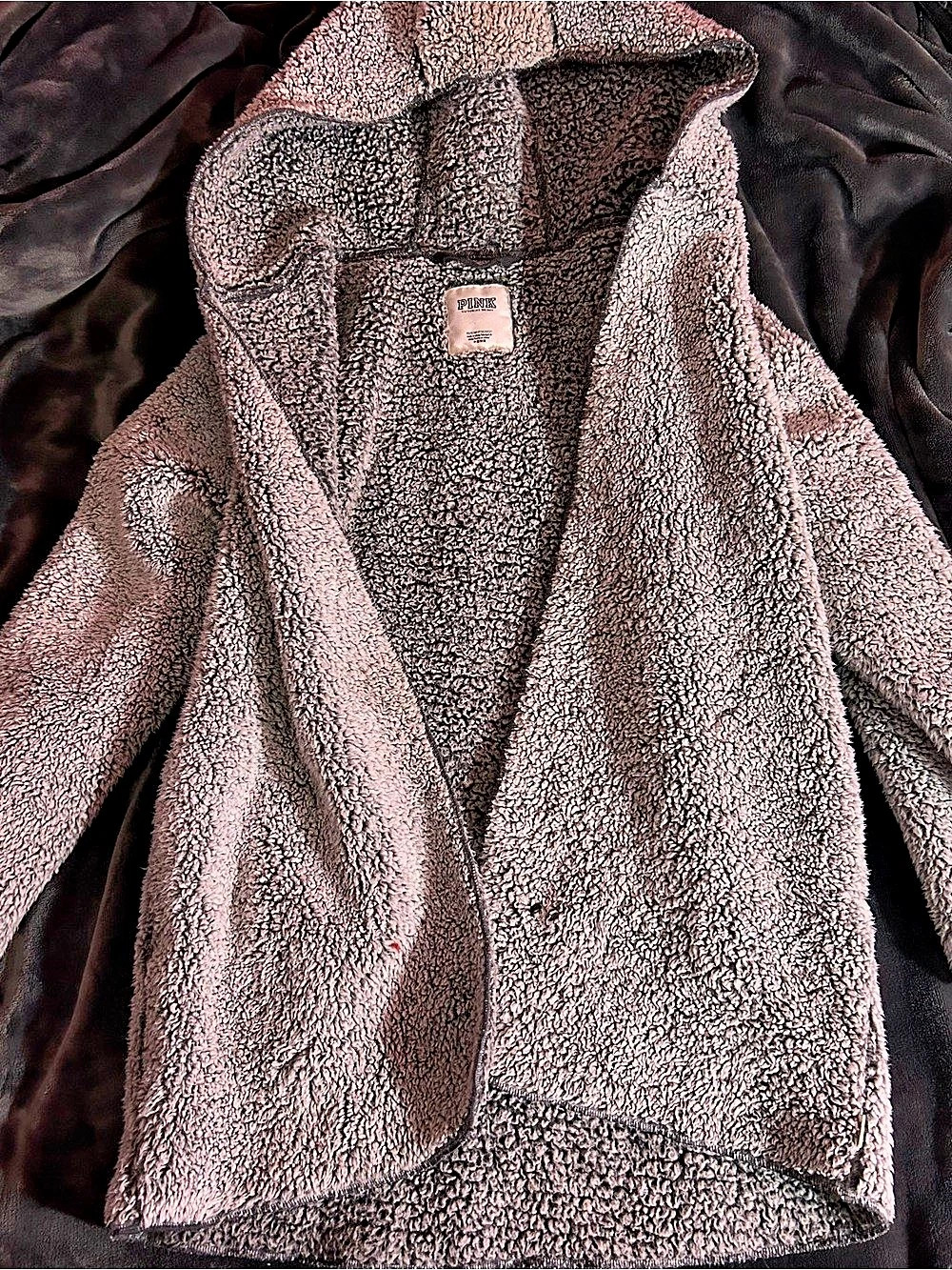 PINK Victoria's Secret Sherpa Hooded Cardigan Teddy Jacket Brown